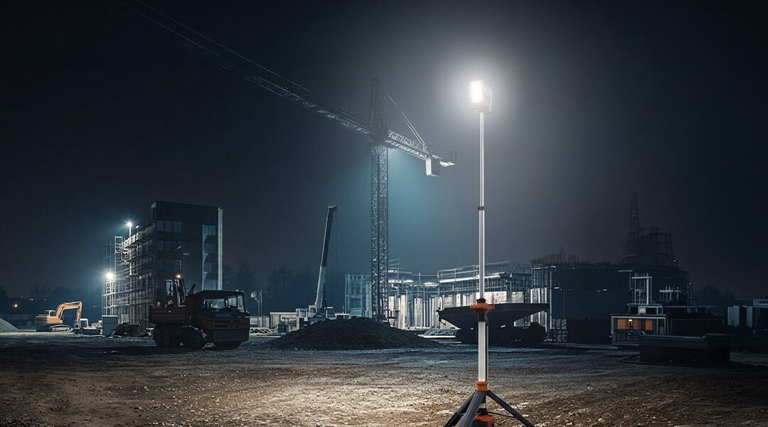 PT-200H iluminando una obra con grúa torre de noche